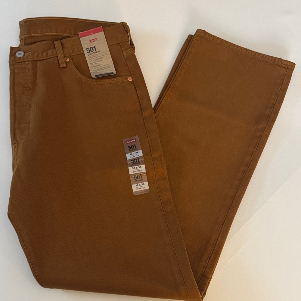 Levis 501 Jeans Mens 36 34 Brown Button Fly